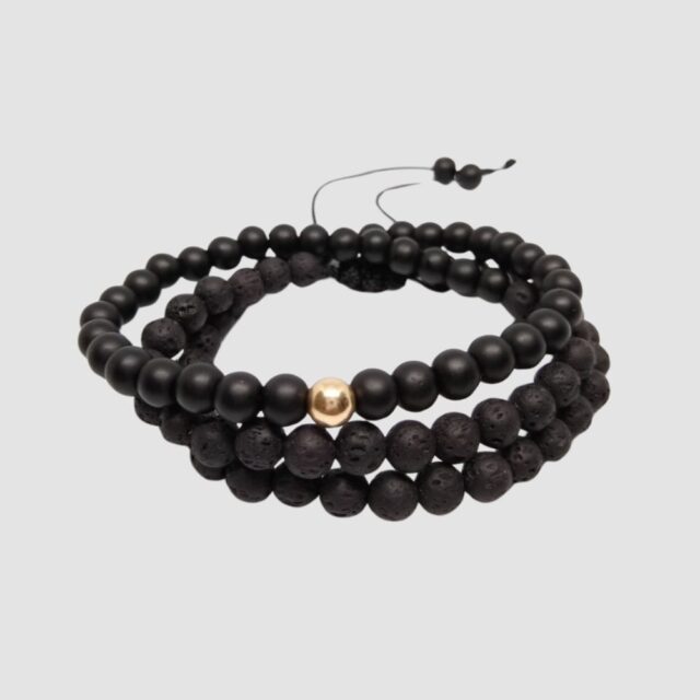 Manilla X3 Ónix + Piedra Volcánica Oro Laminado 18K